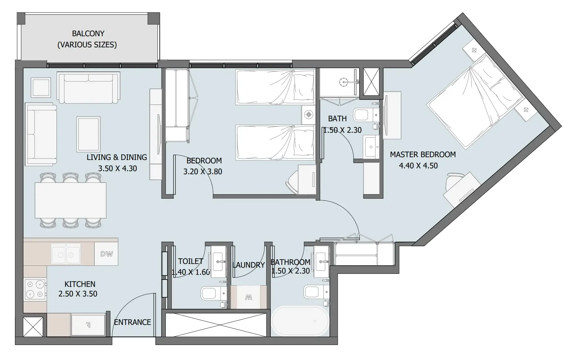 2 bedroom Apartments floor plan at Verdana III