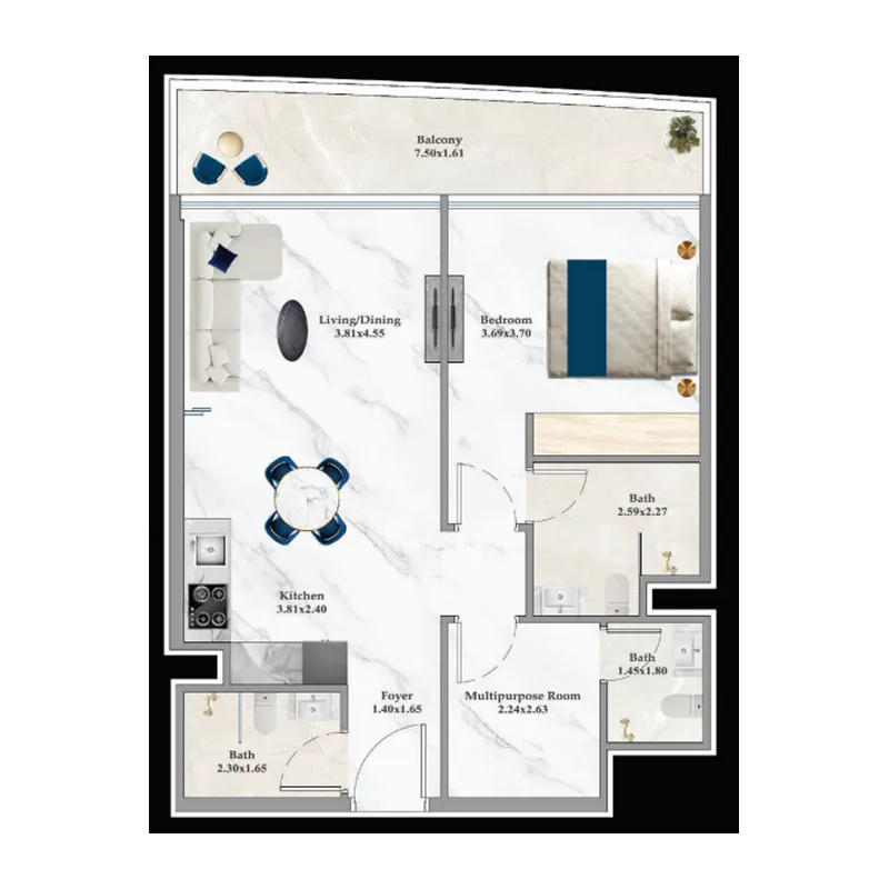 1 bedroom Apartments floor plan at Aspirz