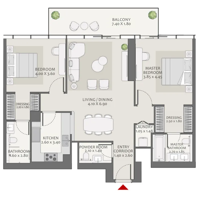 2 bedroom Apartments floor plan at Avenue Park Towers 2 at Wasl 1