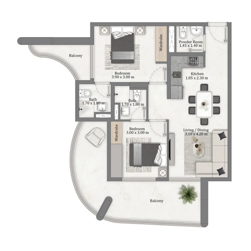 2 bedroom Apartments floor plan at Miorah Maison by Zoya