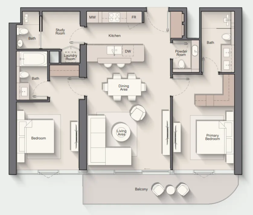 2 bedroom Apartments floor plan at Costa Mare