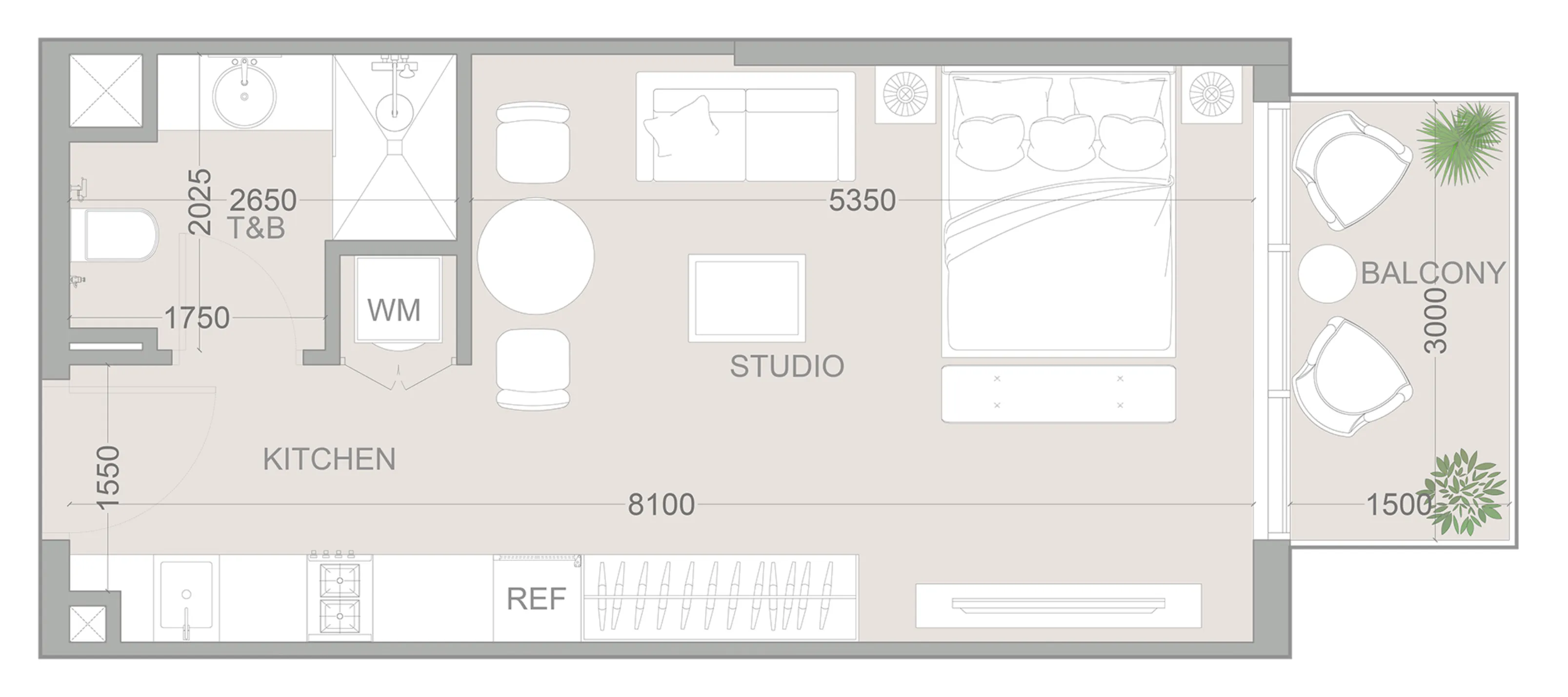 0 bedroom Apartments floor plan at 1WOOD Residence 2