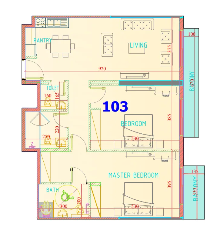 2 bedroom Apartments floor plan at Carmel Residence
