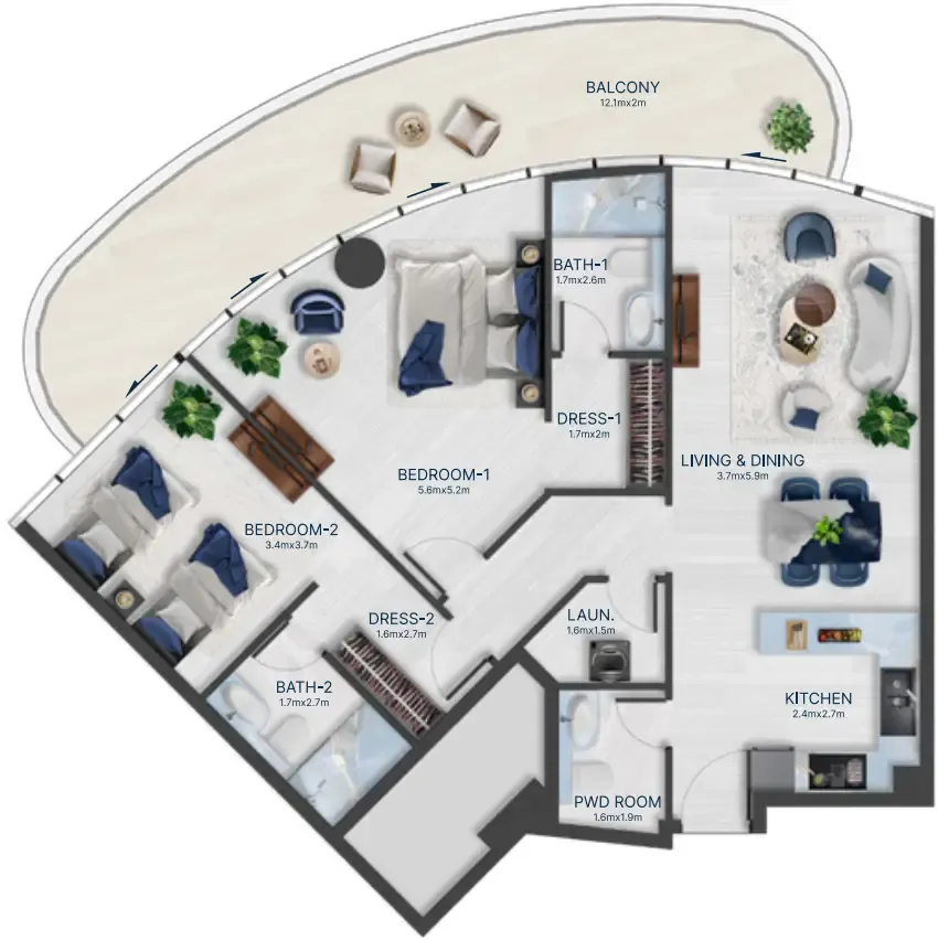 2 bedroom Apartments floor plan at Acacia by BNW Developments
