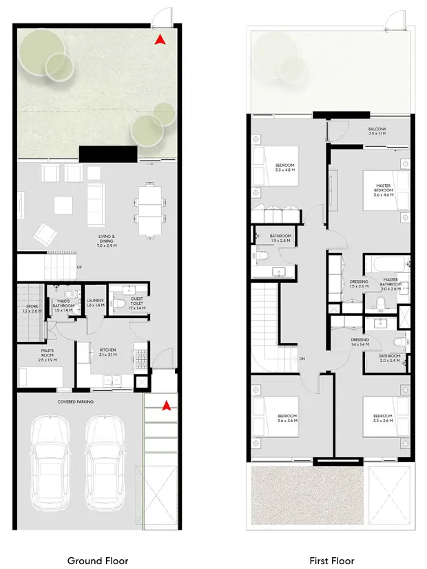 4 bedroom townhouse floor plan at Masaar 3 Dalia
