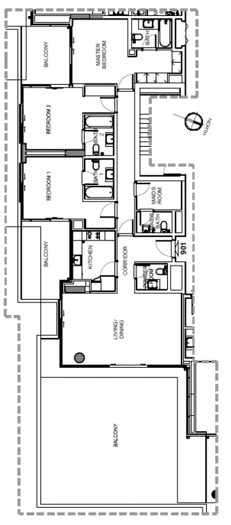 3 bedroom Apartments floor plan at Damac Hills - Golf Town