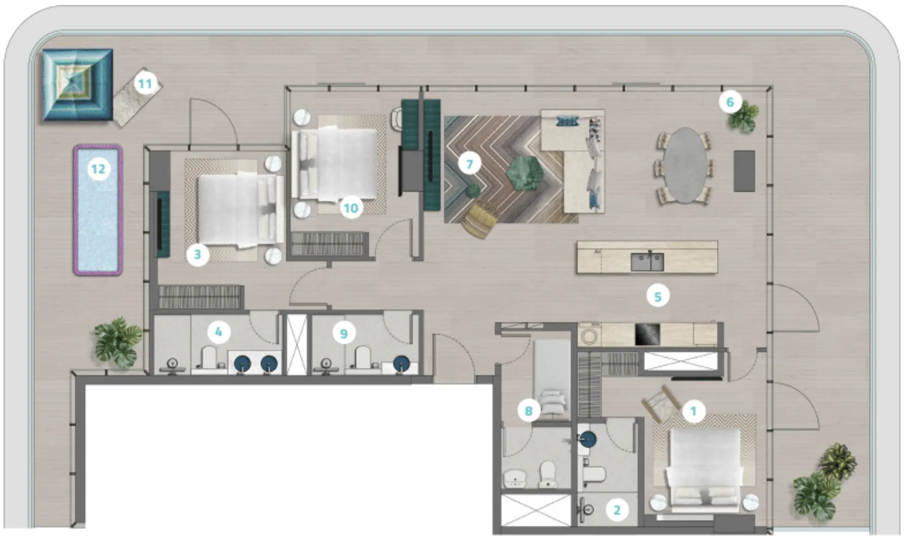 3.5 bedroom Apartments floor plan at Trio Isle