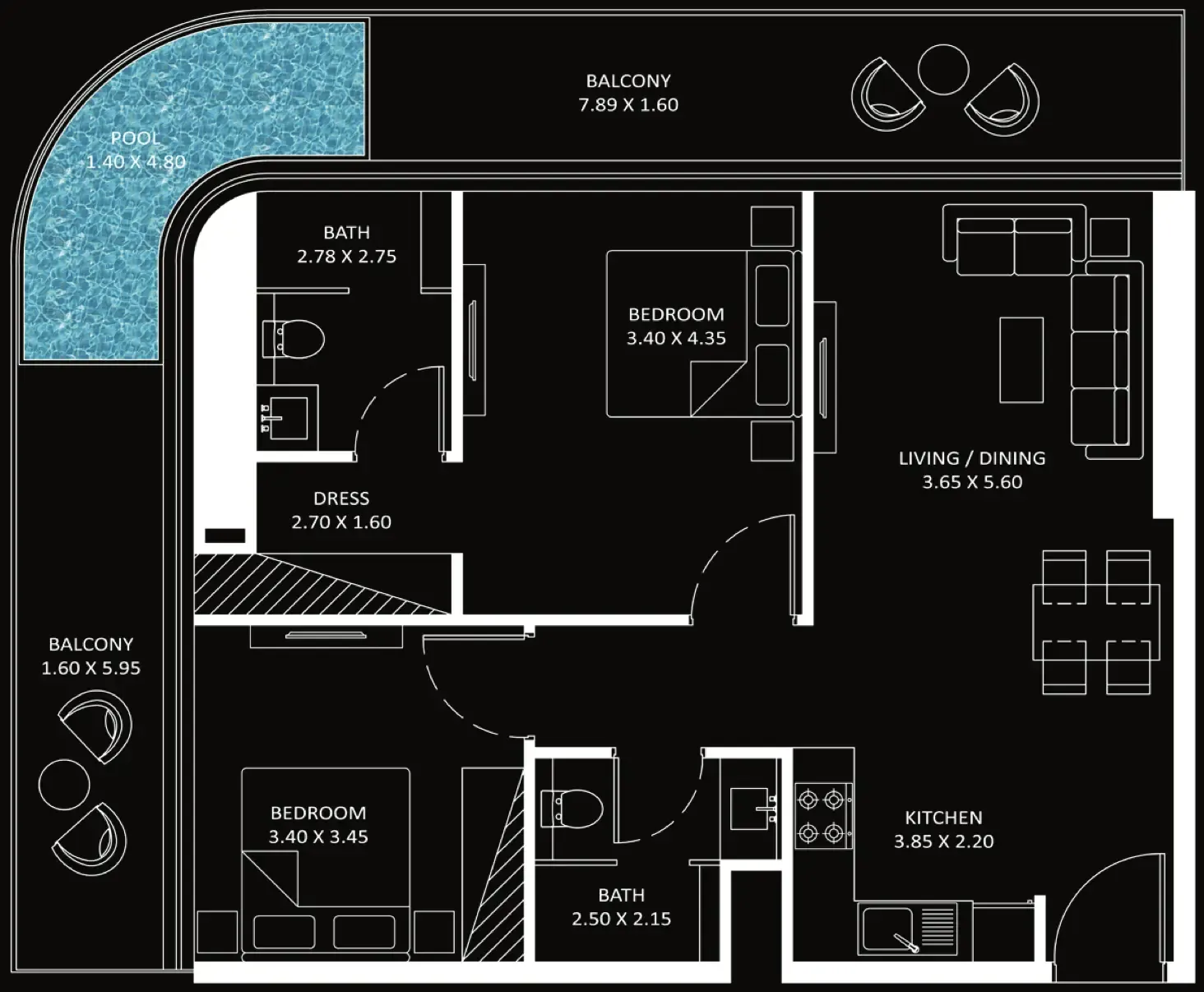 2 bedroom Apartments floor plan at Bayz 101