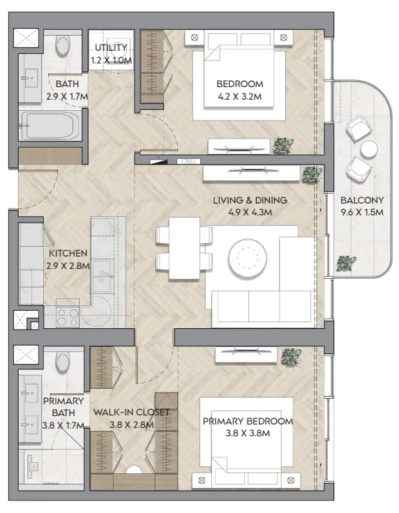 2 bedroom Apartments floor plan at Nura