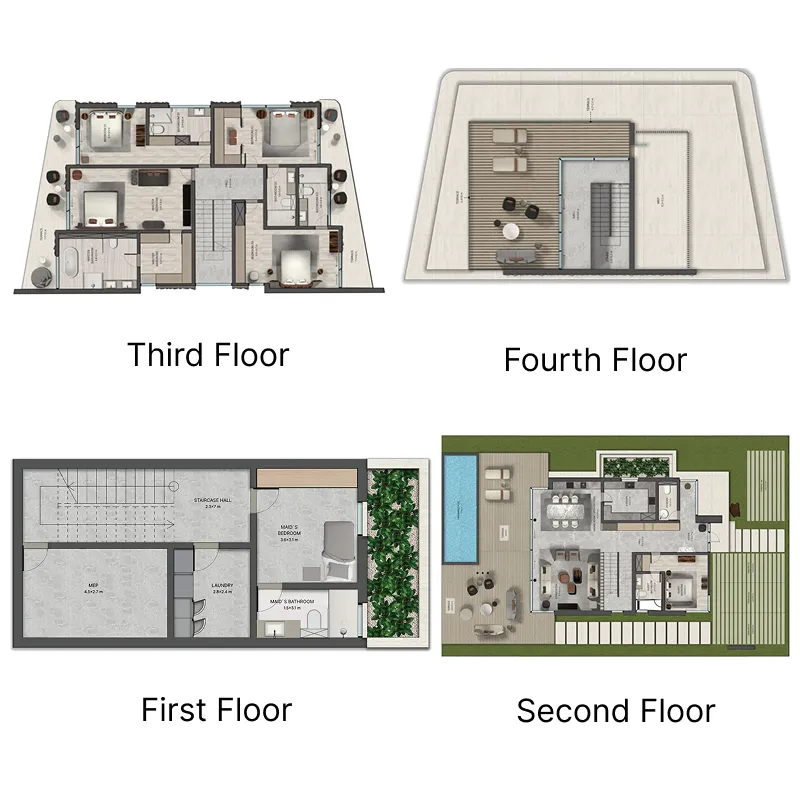 5 bedroom Villa floor plan at Mira Villas by Bentley Home