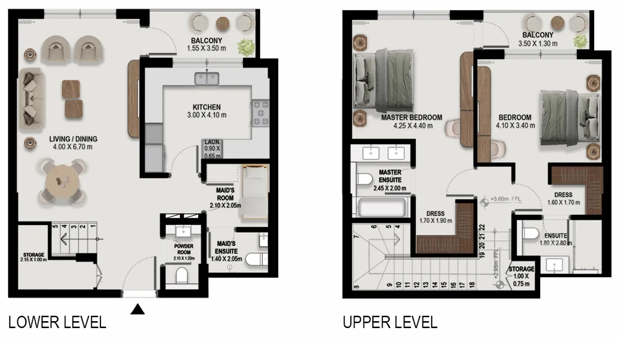 2.5 bedroom Duplex floor plan at Boulevard Park at Wasl Gate