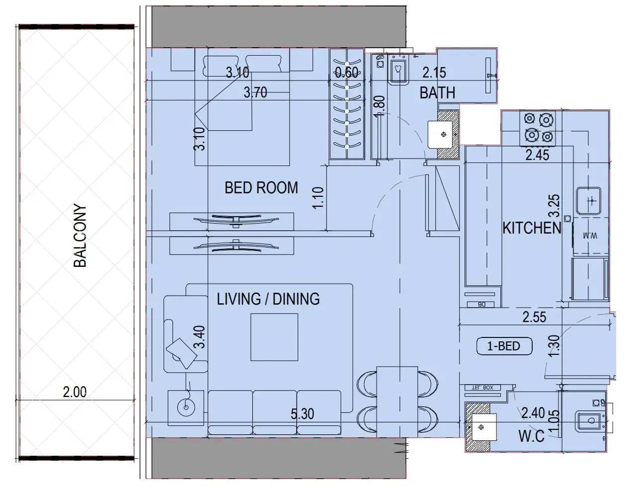 1 bedroom Apartments floor plan at Binghatti Sky Terraces