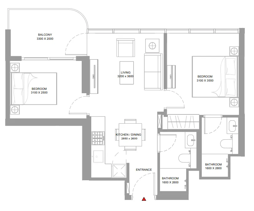 2 bedroom Apartments floor plan at Bayside Marina Residences