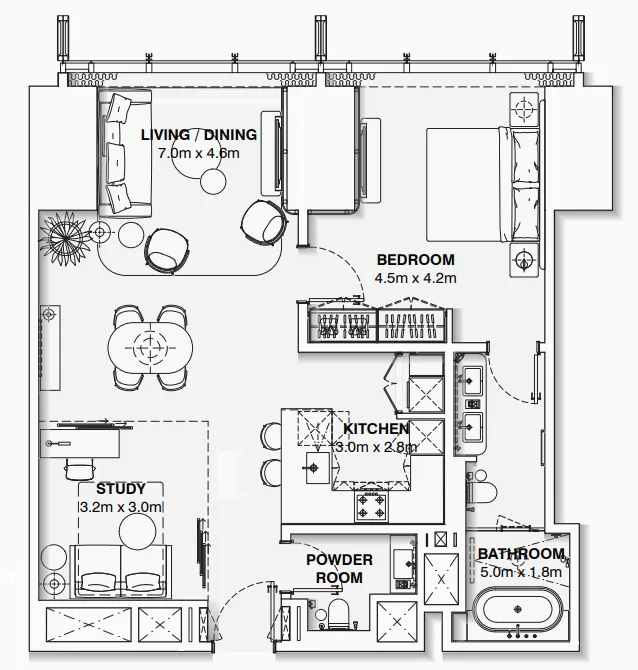 1.5 bedroom Apartments floor plan at Burj Azizi