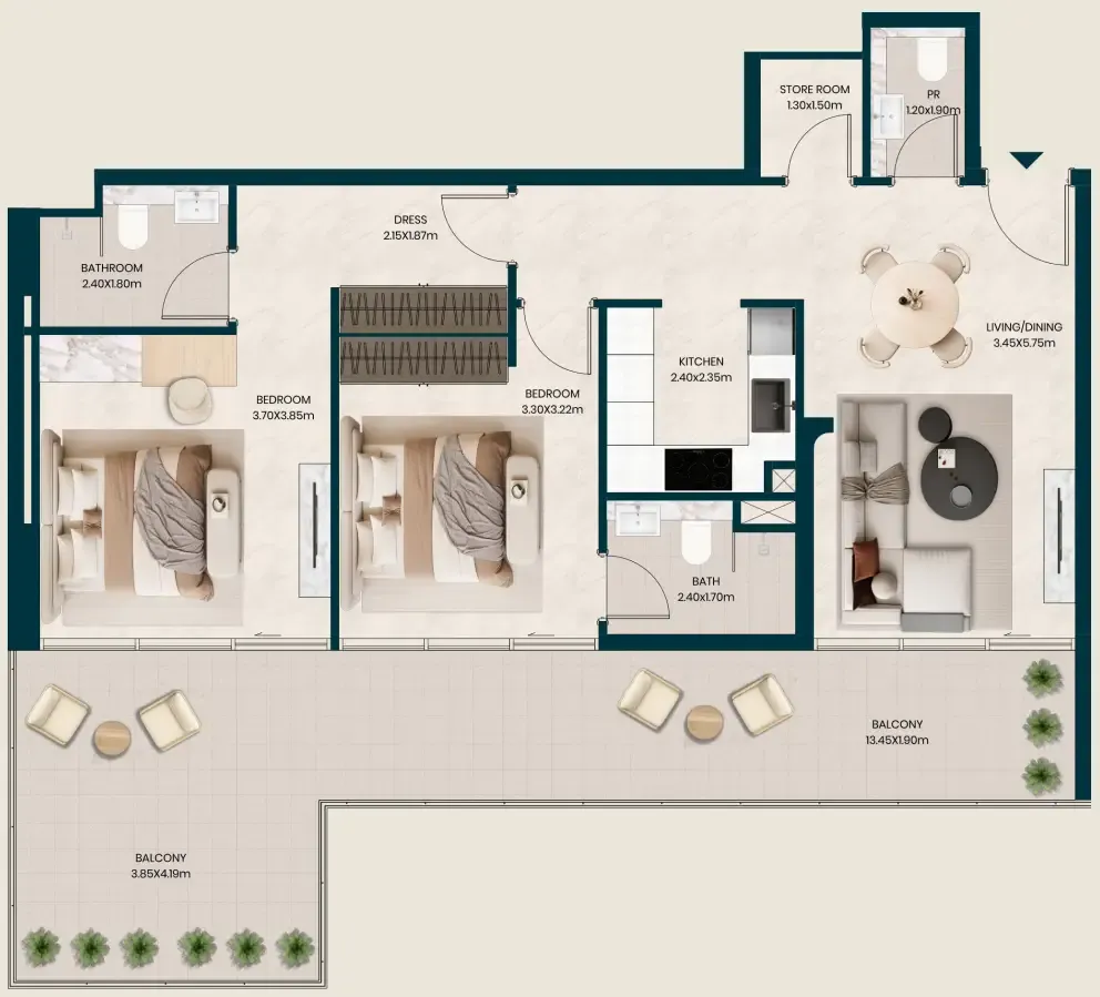 2 bedroom Apartments floor plan at Kyomi Residences