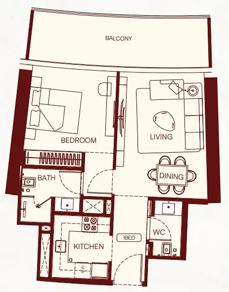 1 bedroom Apartments floor plan at Binghatti Skyflame