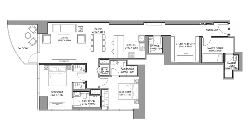 2 bedroom Apartments floor plan at Skyscape