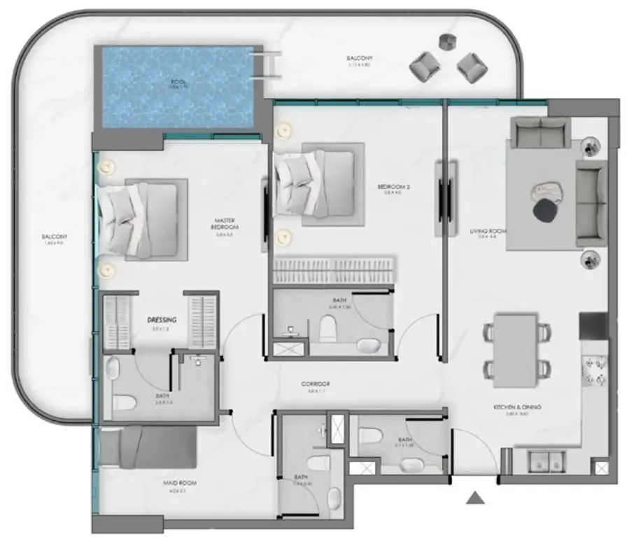 2 bedroom Apartments floor plan at Samana Ocean Bay