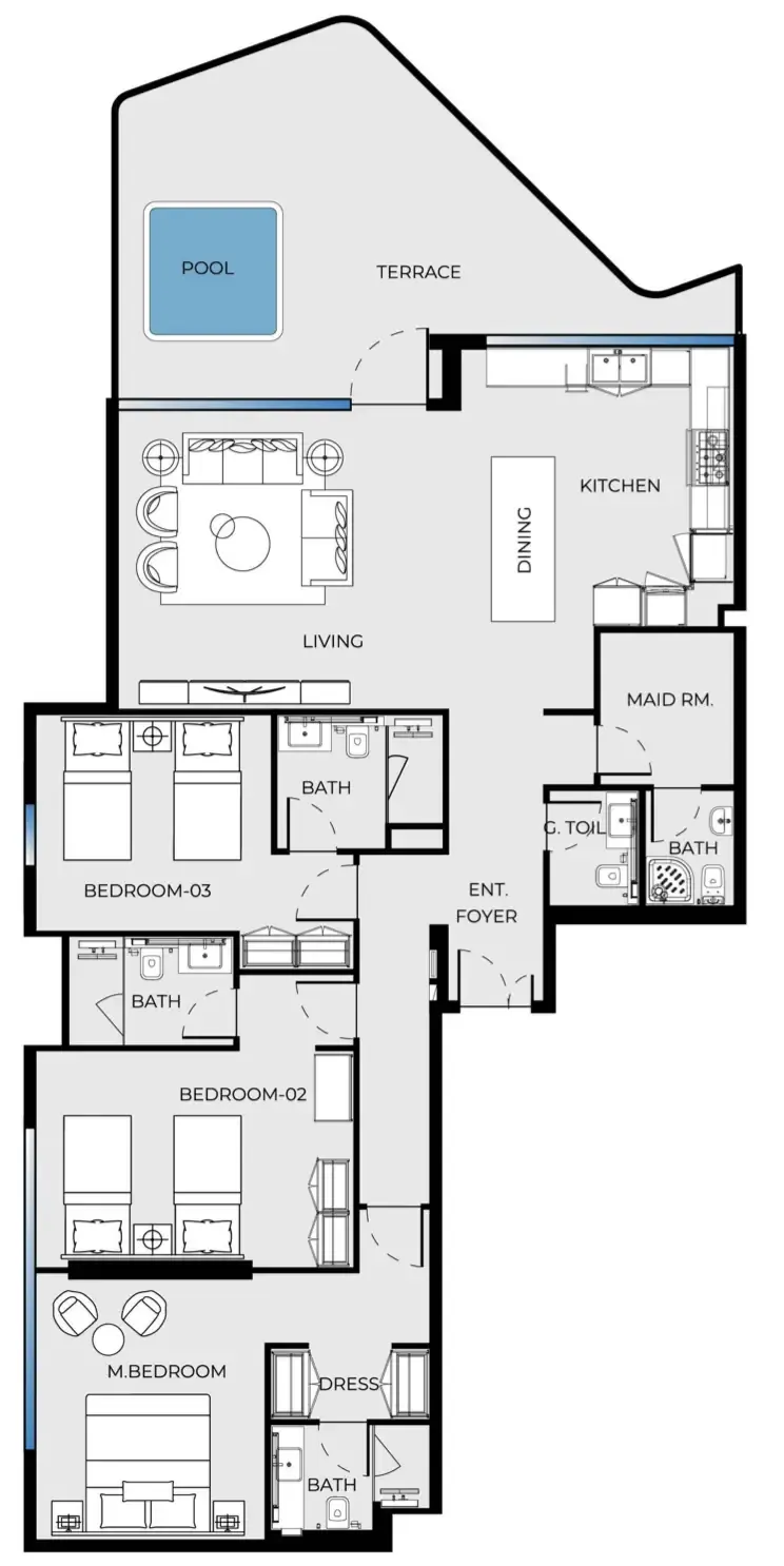 3 bedroom Apartments floor plan at Luxury Canal Residences