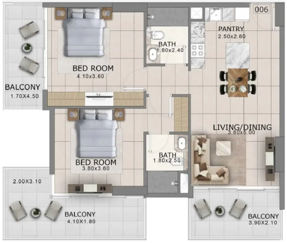 2 bedroom Apartments floor plan at Arlington Park 2