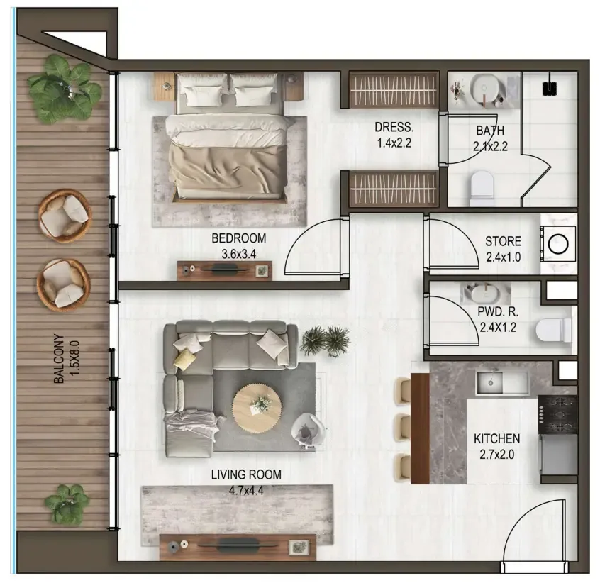 1.5 bedroom Apartments floor plan at Noore