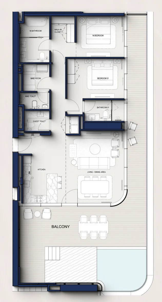 2 bedroom Penthouse floor plan at Hilton Residences