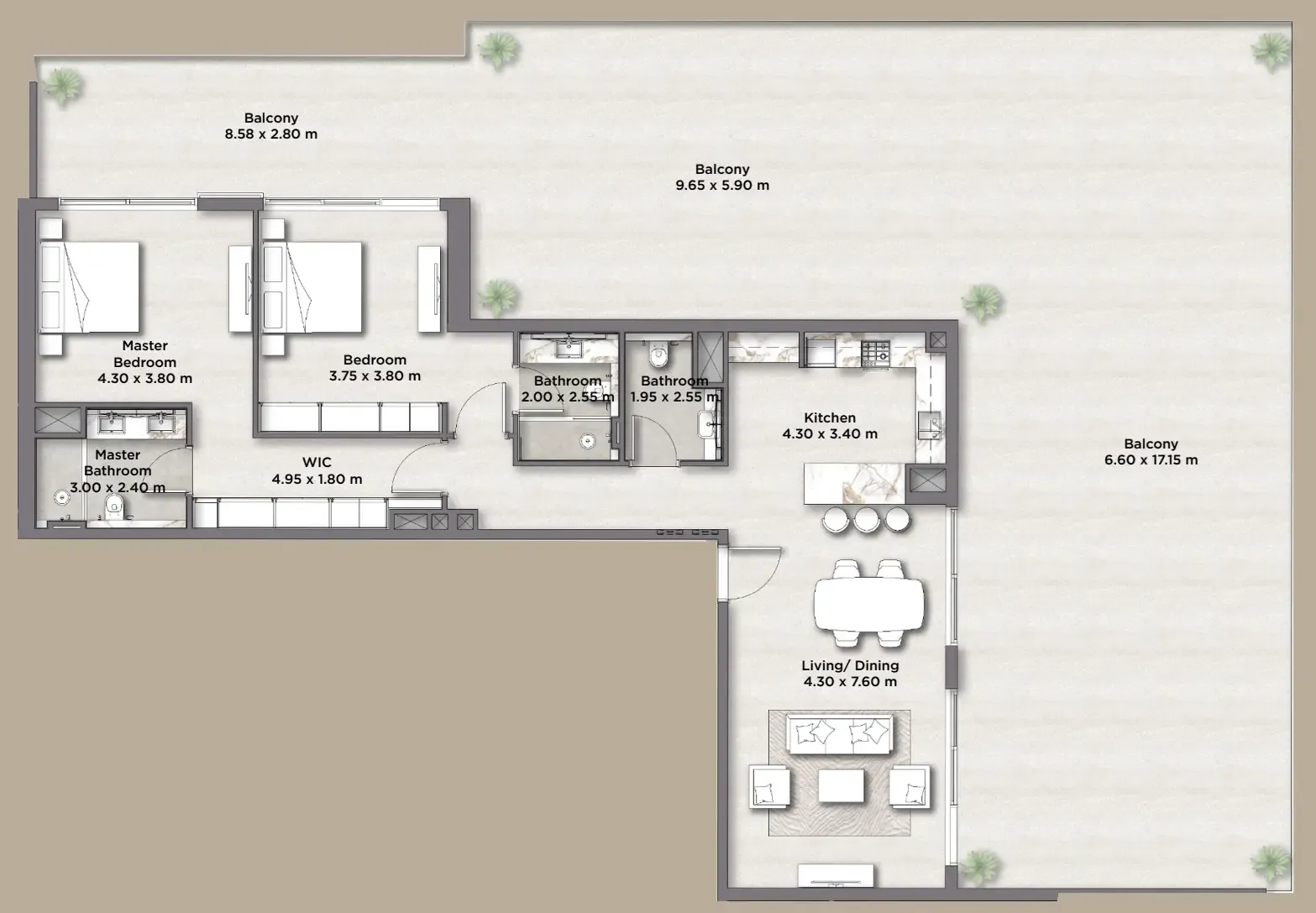 2 bedroom Apartments floor plan at Riviera Lodge