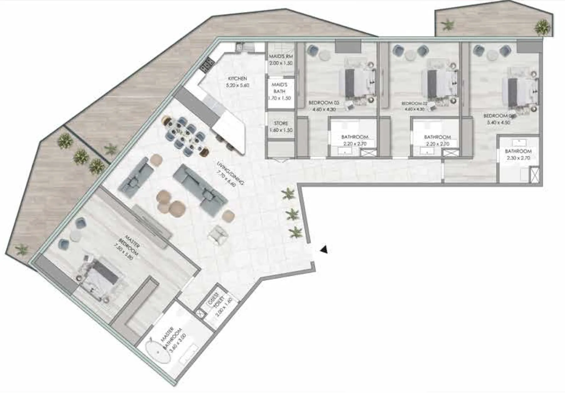 4 bedroom Apartments floor plan at Habtoor Grand Residences