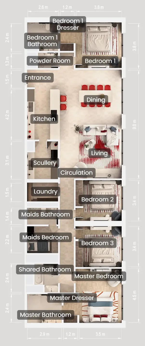 4 bedroom Penthouse floor plan at Rosso Bay Residences