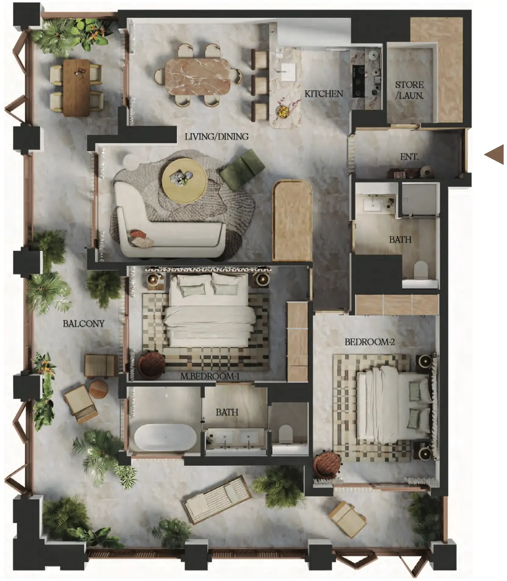 2 bedroom Apartments floor plan at Elire Managed by LUX