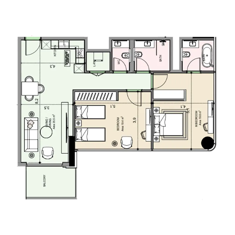 2 bedroom Apartments floor plan at Edgewater Residences 1, 2 and 3