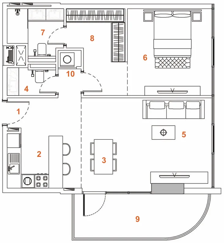 1 bedroom apartments floor plan at The Orchard Place Tower C