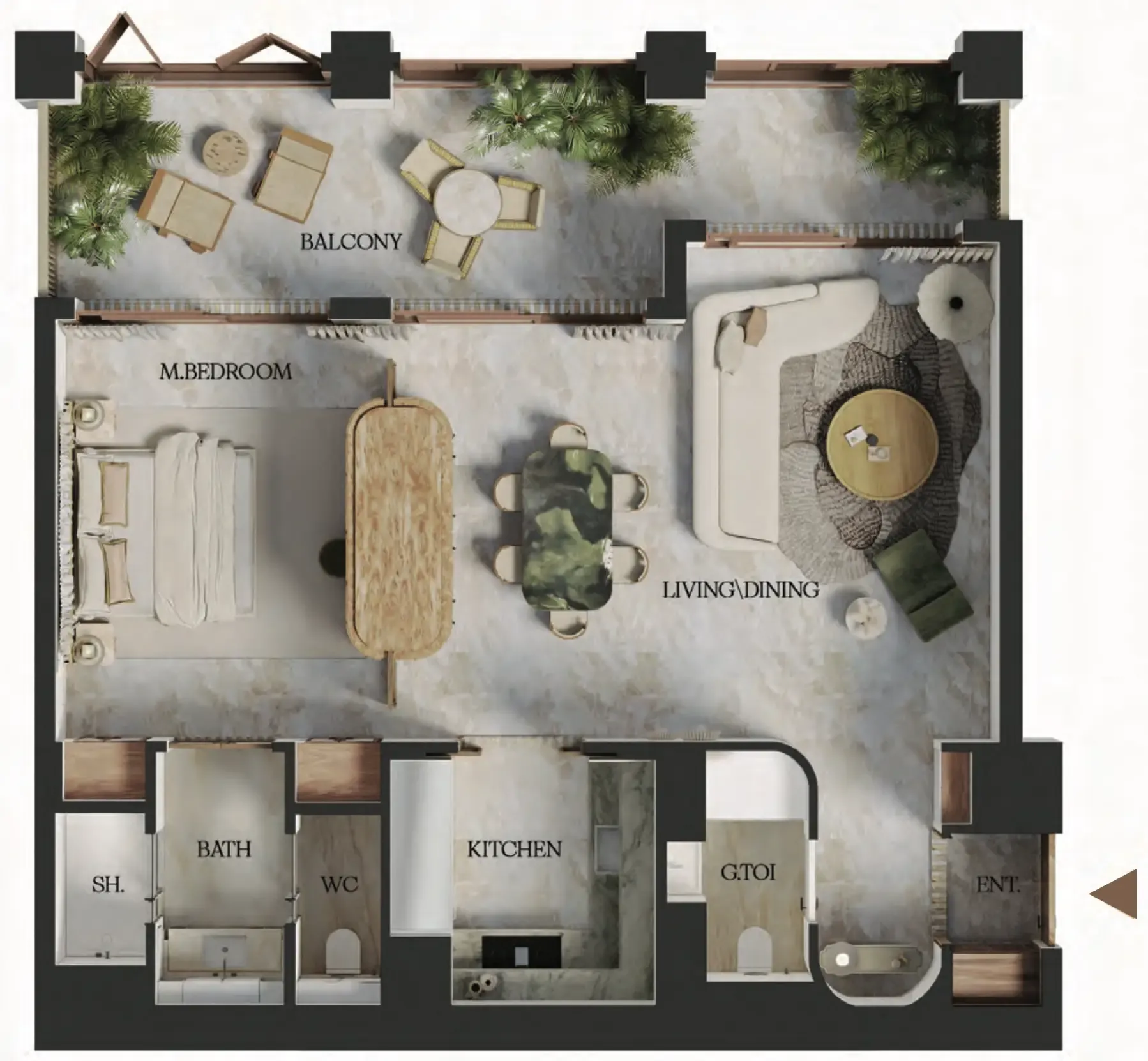1 bedroom Apartments floor plan at Elire Managed by LUX