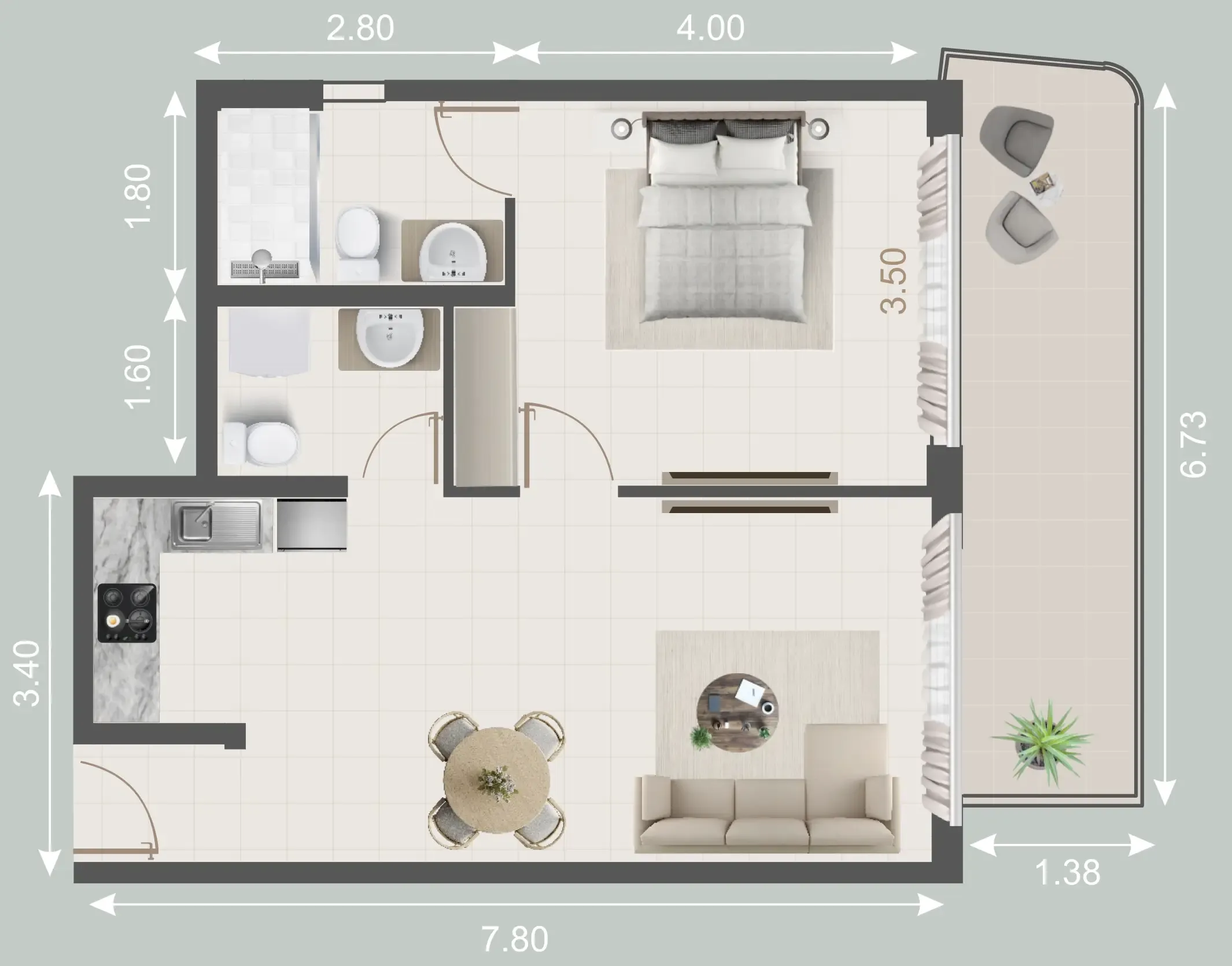 1 bedroom Apartments floor plan at Galleria Residences