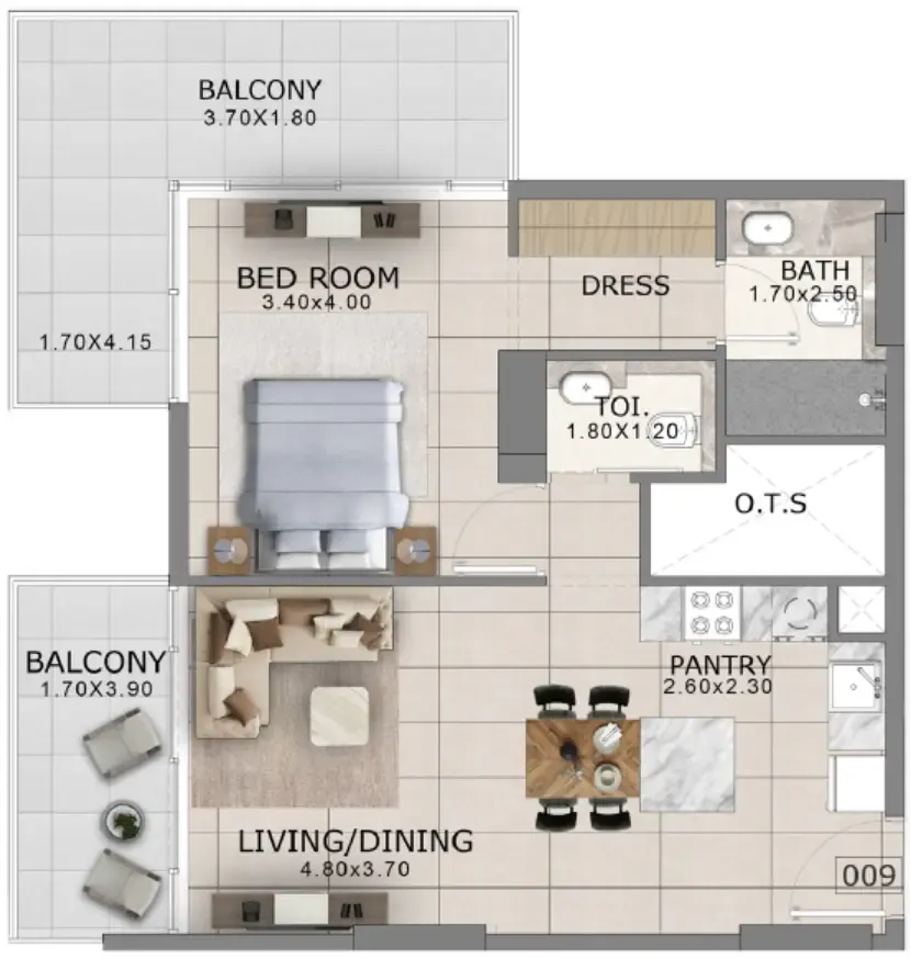 1 bedroom Apartments floor plan at Arlington Park 2