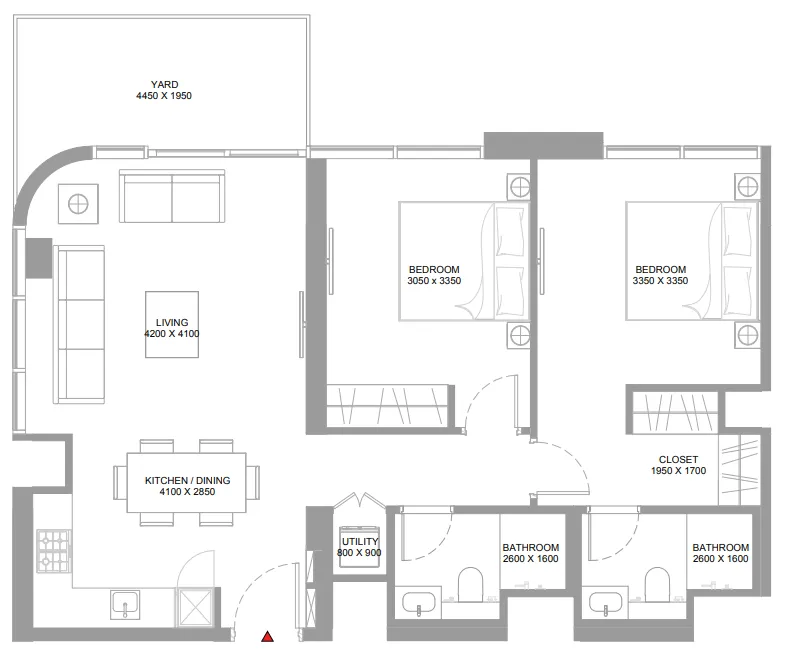 2 bedroom Apartments floor plan at Pristine Beach Residences