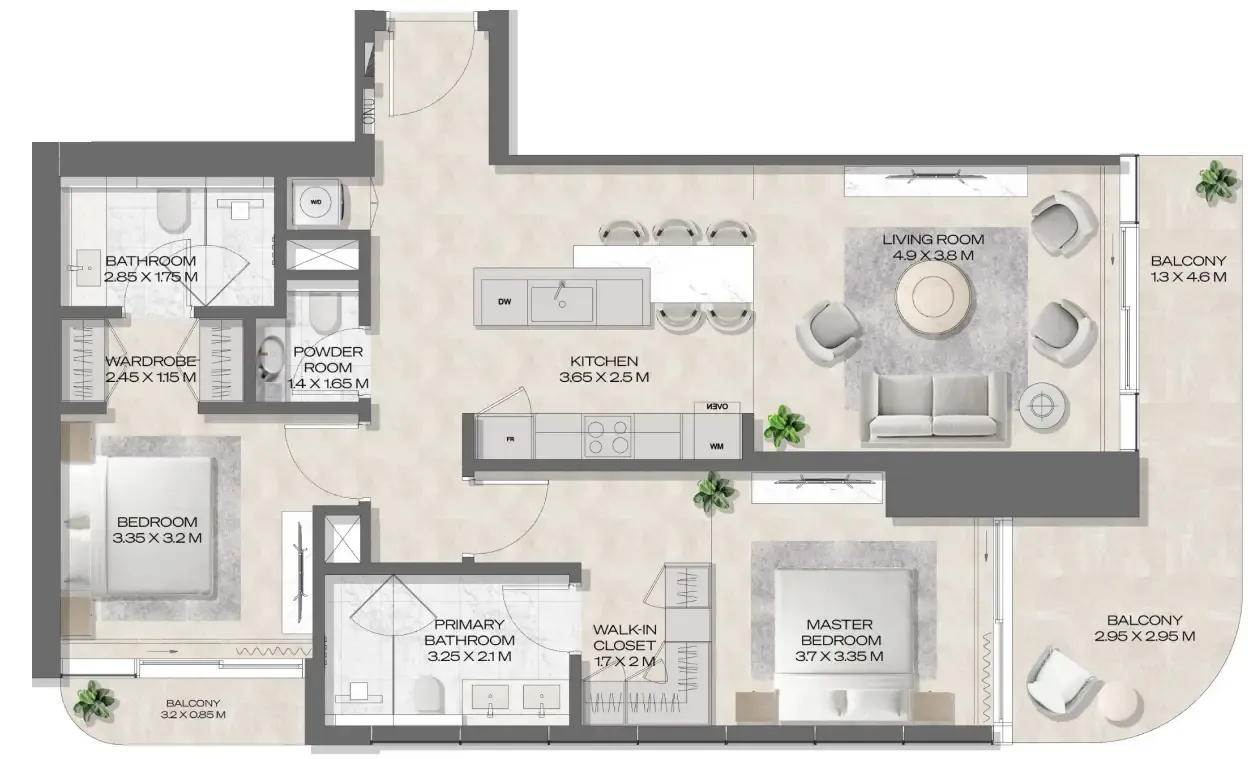 2 bedroom Apartments floor plan at DWTN Residences