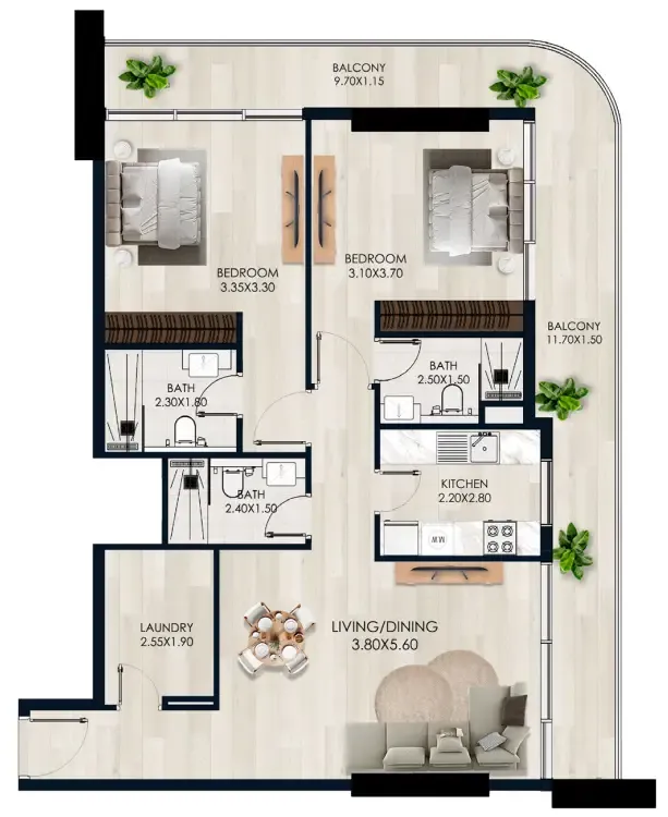 2 bedroom Apartments floor plan at Verde by Vision