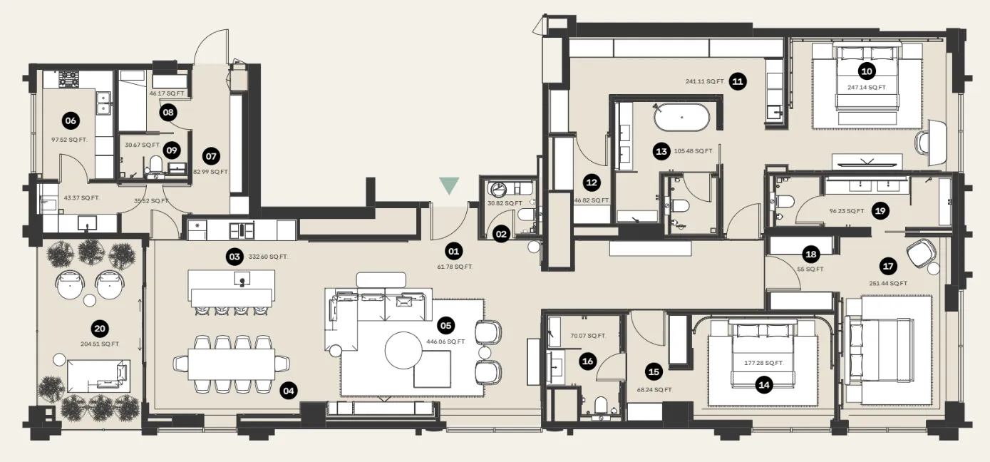 3 bedroom Apartments floor plan at Waldorf Astoria Residences