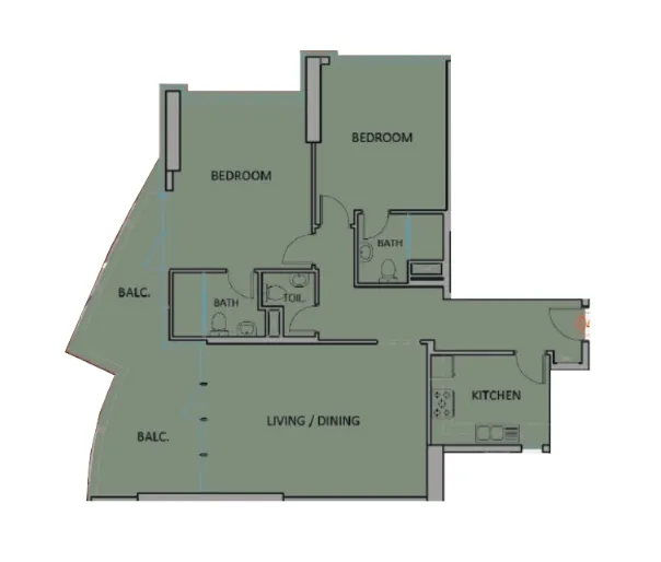 2 bedroom Apartments floor plan at Renad Tower