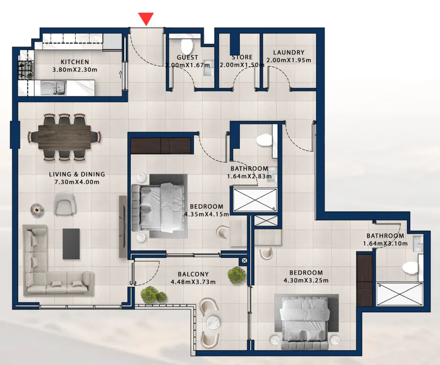 2 bedroom Apartments floor plan at Asayel Avenue