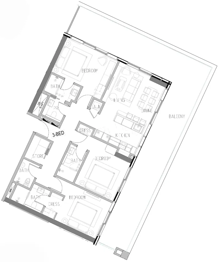 3 bedroom Apartments floor plan at Shoreline