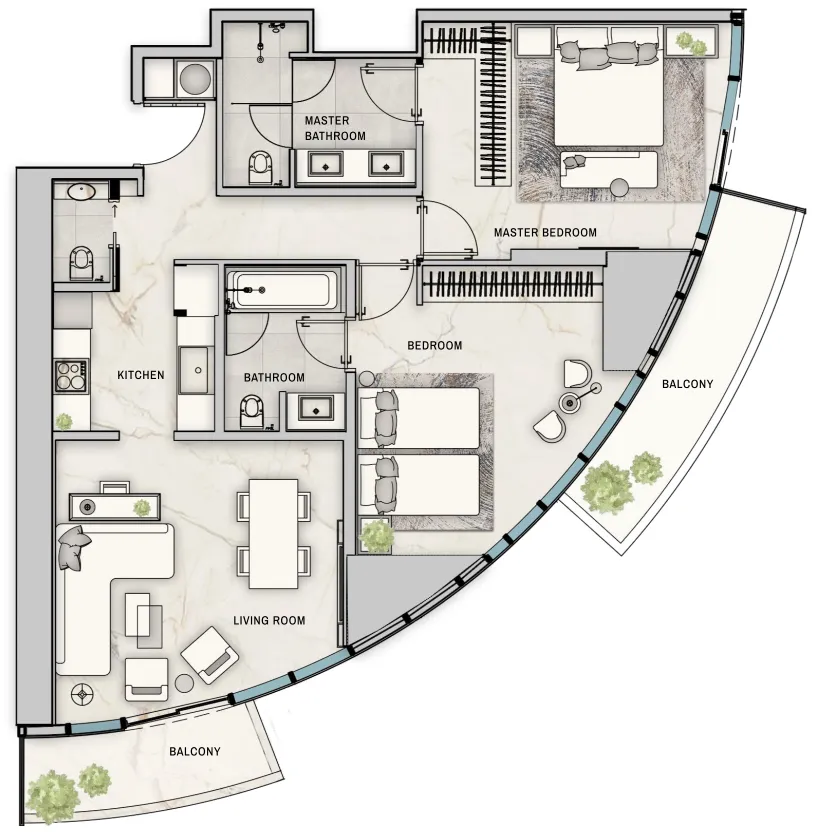 2 bedroom Apartments floor plan at The Biltmore Residences Sufouh