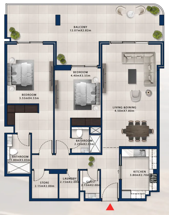 2 bedroom Apartments floor plan at Asayel Avenue
