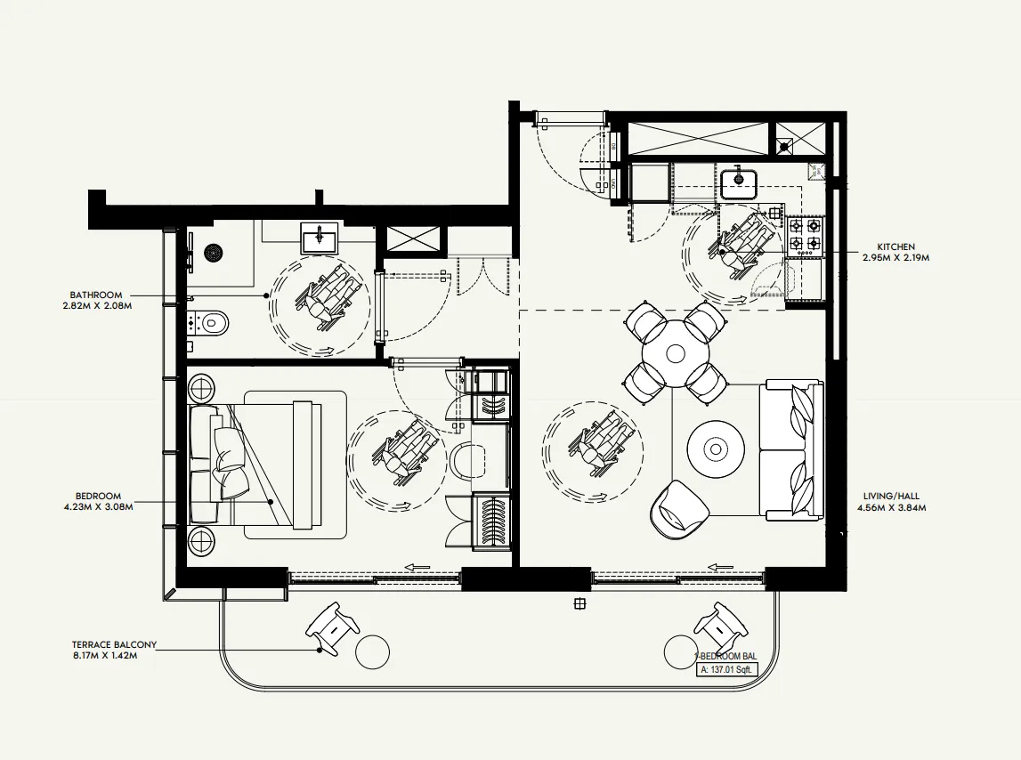 1 bedroom Apartments floor plan at Azizi Jewel