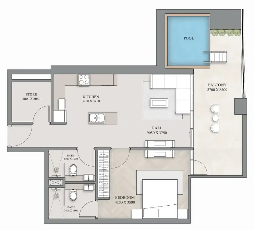 1.5 bedroom Apartments floor plan at Empire Gardens