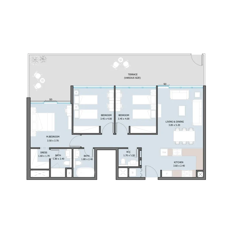 3 bedroom Apartments floor plan at Sila