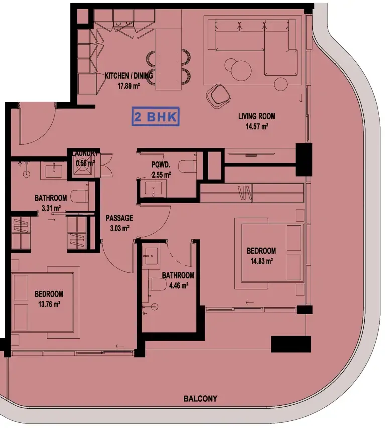 2 bedroom Apartments floor plan at Marquis Horizon