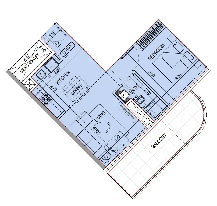 1 bedroom Apartments floor plan at Binghatti Sky Terraces
