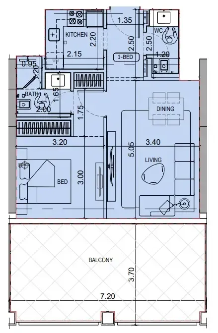 1 bedroom Apartments floor plan at Binghatti Titania